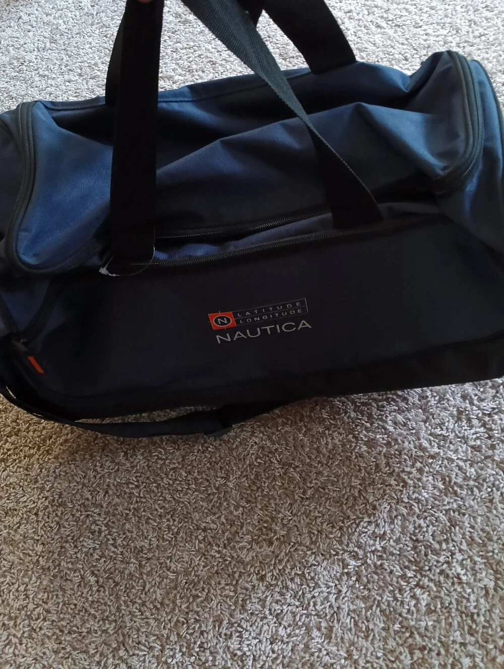 Nautica Navy and Black Duffel Bag with Orange Accent